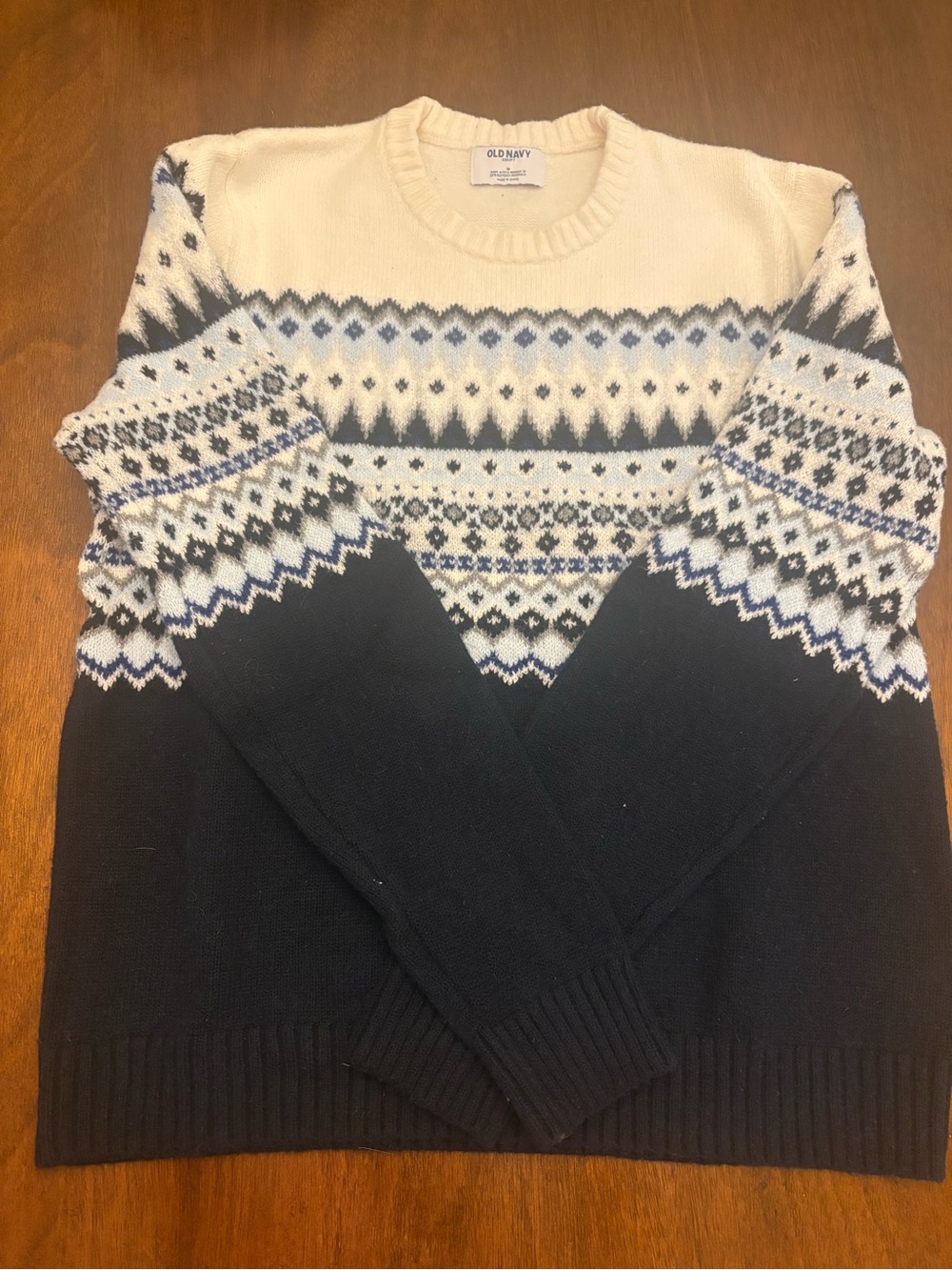 Old Navy Fair Isle Crewneck Sweater - White & Navy